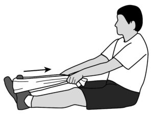 To do an inward towel stretching exercise