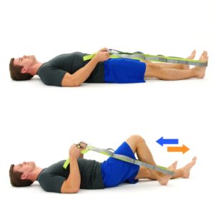 Active-assisted hip with knee flexion with the use of straps