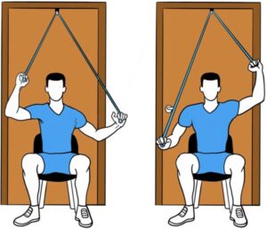 Active-assisted shoulder abduction as well as adduction with the use of pulley and rope