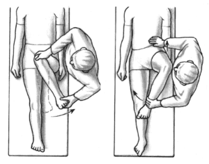 Active-assisted hip internal and external rotation